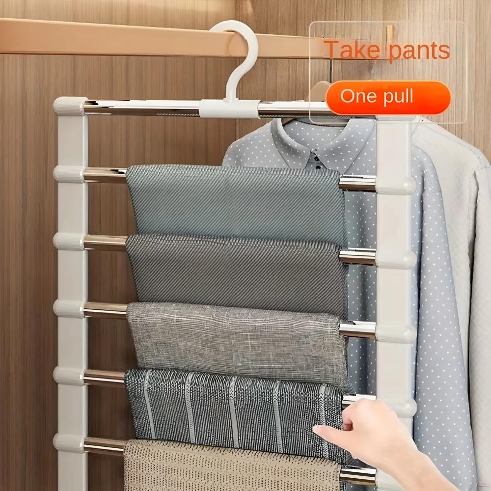 1pc Stainless Steel Space-Saving Foldable Pants Hangers for Jeans, Leggings & Trousers - Closet Organizer