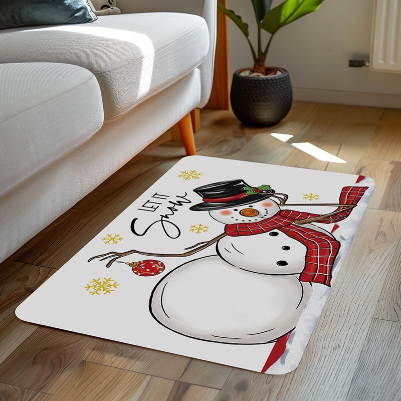 Christmas Themed Diatomite Bath Mat Non-Slip Absorbent Floor Mat for Home Entryway Bathroom Festive Decor