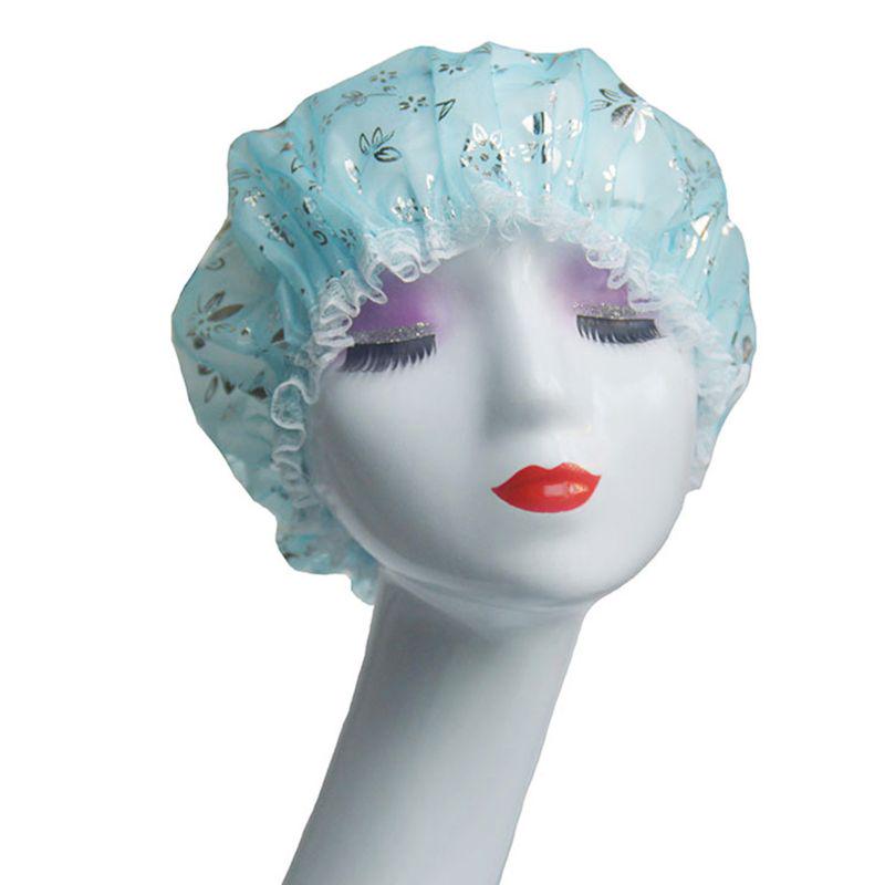 Buy Women Silver Foil Flower Shower Cap Double Layer Waterproof Elastic