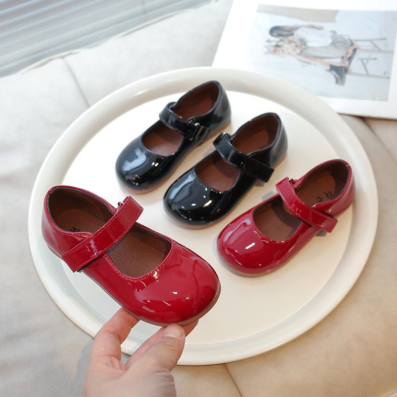 Children Clothing Yulin-001 Girls Red Children's Leather Shoes New Spring Autumn Princess Shoes Fashion Glossy Pu Kids Causal Ballet Flat Shoes Simple Cm