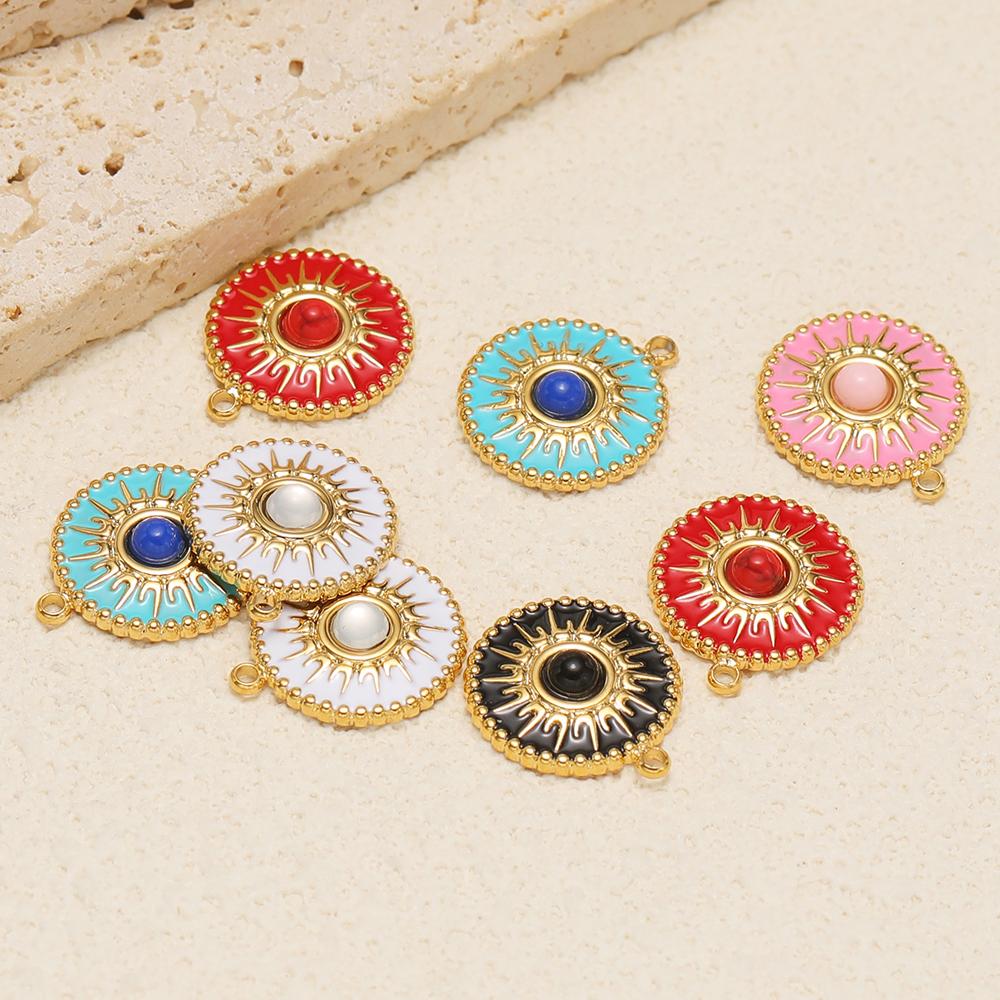 5pcs Stainless Steel 15mm Enamel Stone Charms for DIY Bohemian Sun Necklace Pendants Vintage Earrings Making Jewelry Findings