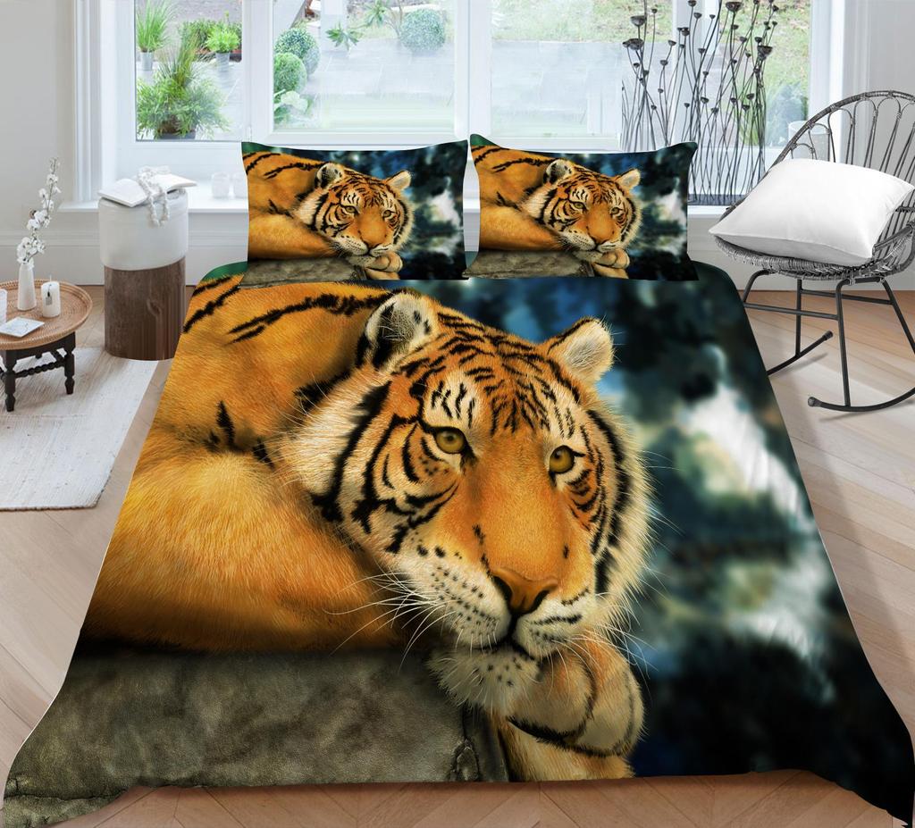 3D Tiger Pattern Quilt Cover Home Bedding Set AU Full Size Single/Double Home Decoration