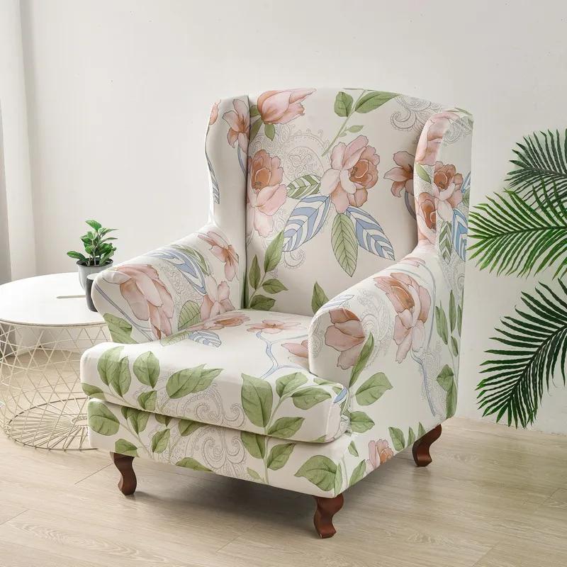 Coperture per Poltrona Alare con Stampa Floreale Copertura per Poltrona Estensibile con Copertura per Cuscino Seduta Copridivani Elastici Copertura per Divano Kingback Casa