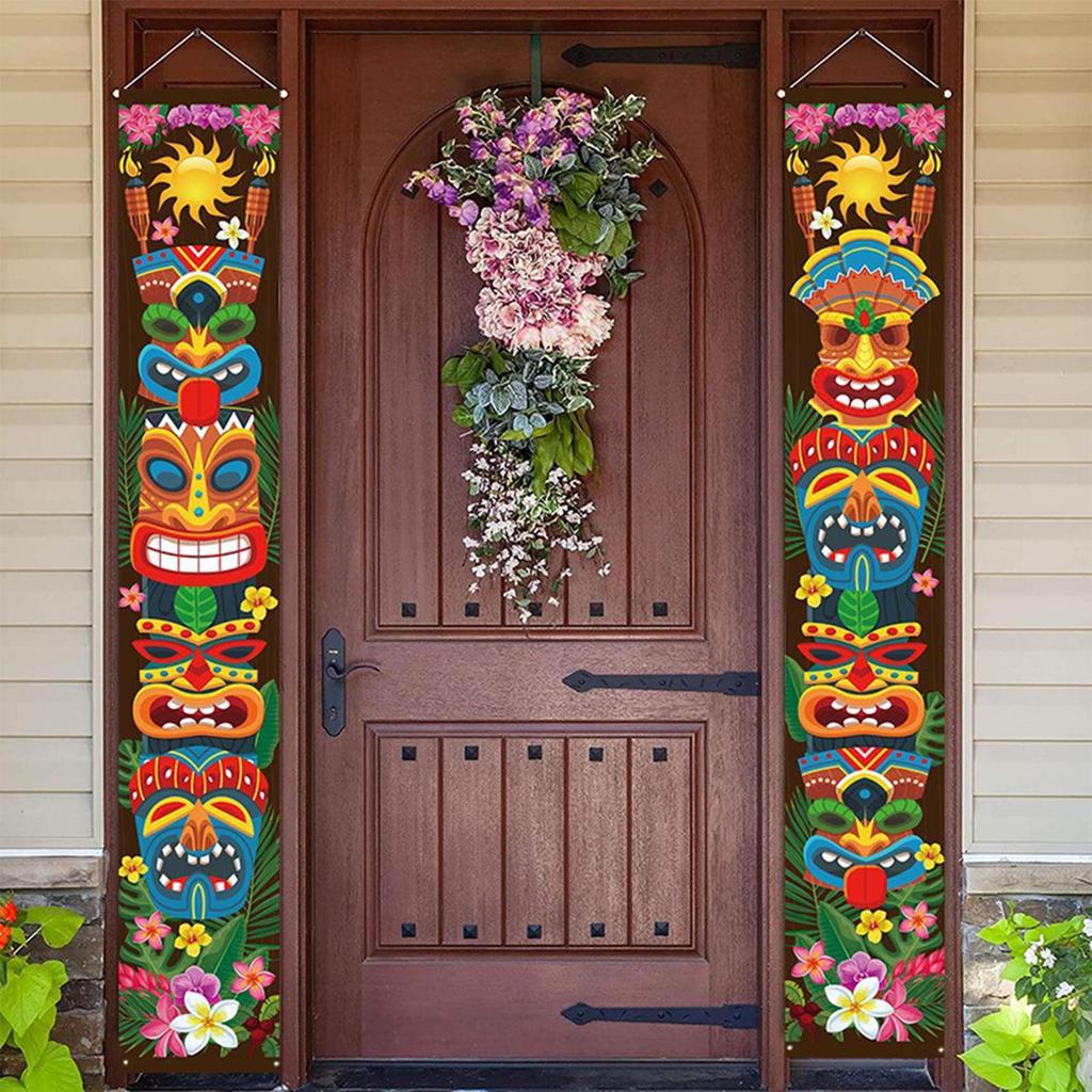 2x Door Banner Wall Hanging for Hawaiian Luau Beach Party Tropical Party
