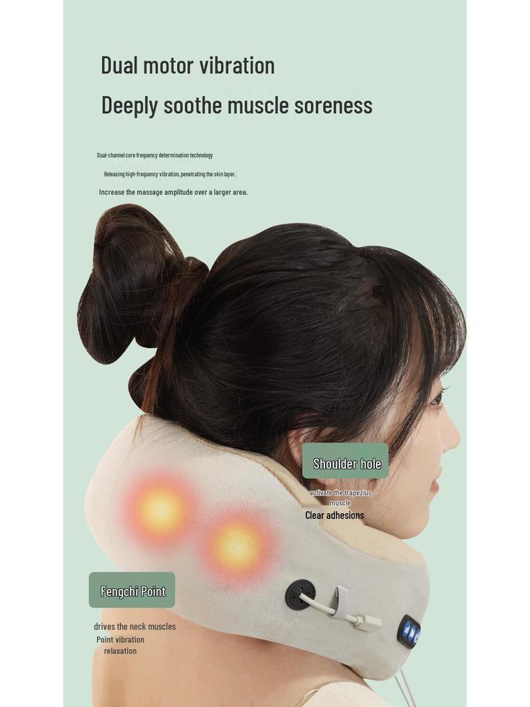 Portable U-shaped Memory Foam Neck and Cervical Massager Pillow
