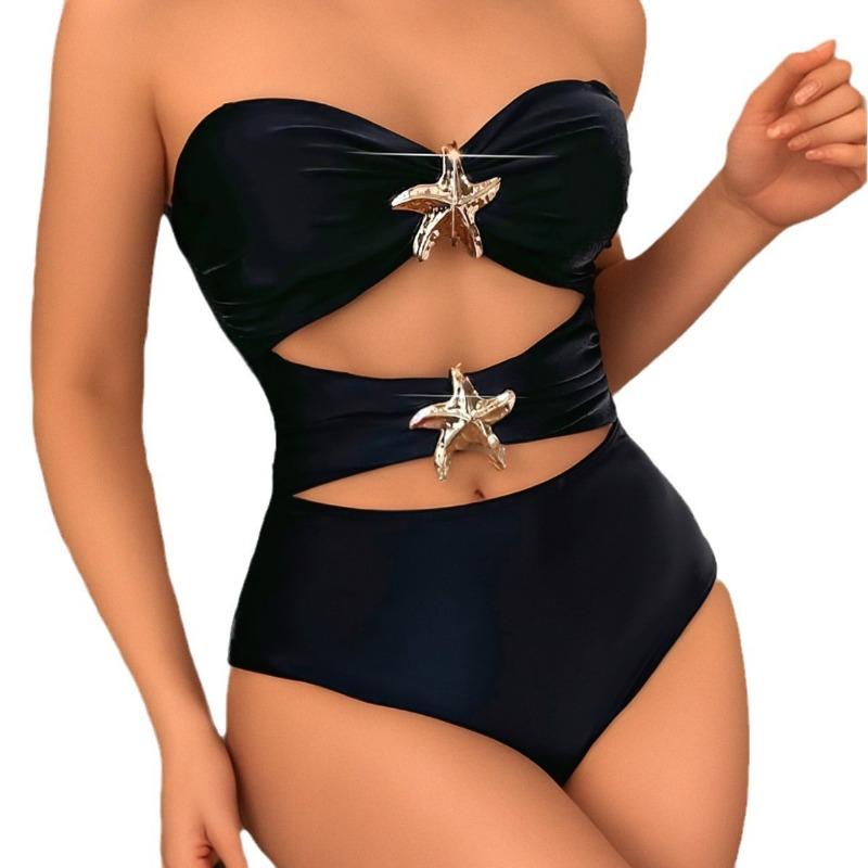 Swimsuit Women's New Removable Shoulder Strap Hollow Tube Top Kink Metal Starfish Accessories Swimsuit Women