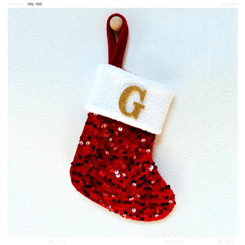 New creative DIY silver sequined knitted socks red letter christmas stockings christmas day decorative knickknacks