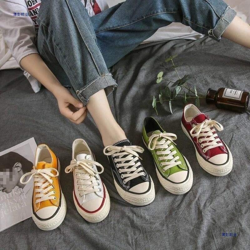 ins canvas shoes female Korean version versatile student 2025 spring and summer new Hong Kong style retro shoes original style white board shoes