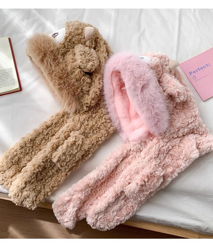 Ensemble Bonnet et Écharpe en Peluche de Mouton pour Femme - Épais, Chaud, Mignon, Protection contre le Froid Style Lei Feng