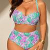 Women's Plus Size Underwire Push Up Bikini Set, Seashell Print High Waist Two Piece Swimsuit