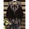 Women T-Shirts Bohemian Vacation Simple Pattern Print Tops Irregular Hemp Round Neck Fashion Versatile Short Sleeve Y2k Clothes