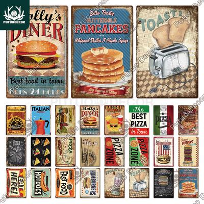 Putuo Decor Fast Food Vintage Blechschild Plakette Metall Retro Schild Hot Dog Poster Wanddeko für Küche Café Diner Bar
