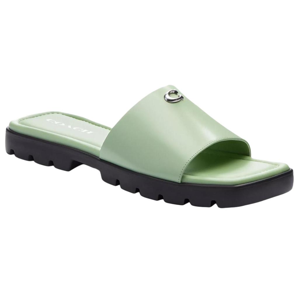 Coach Leather Square Toe Open Toe Slide Sandals Women sandals Green CP899-TY6