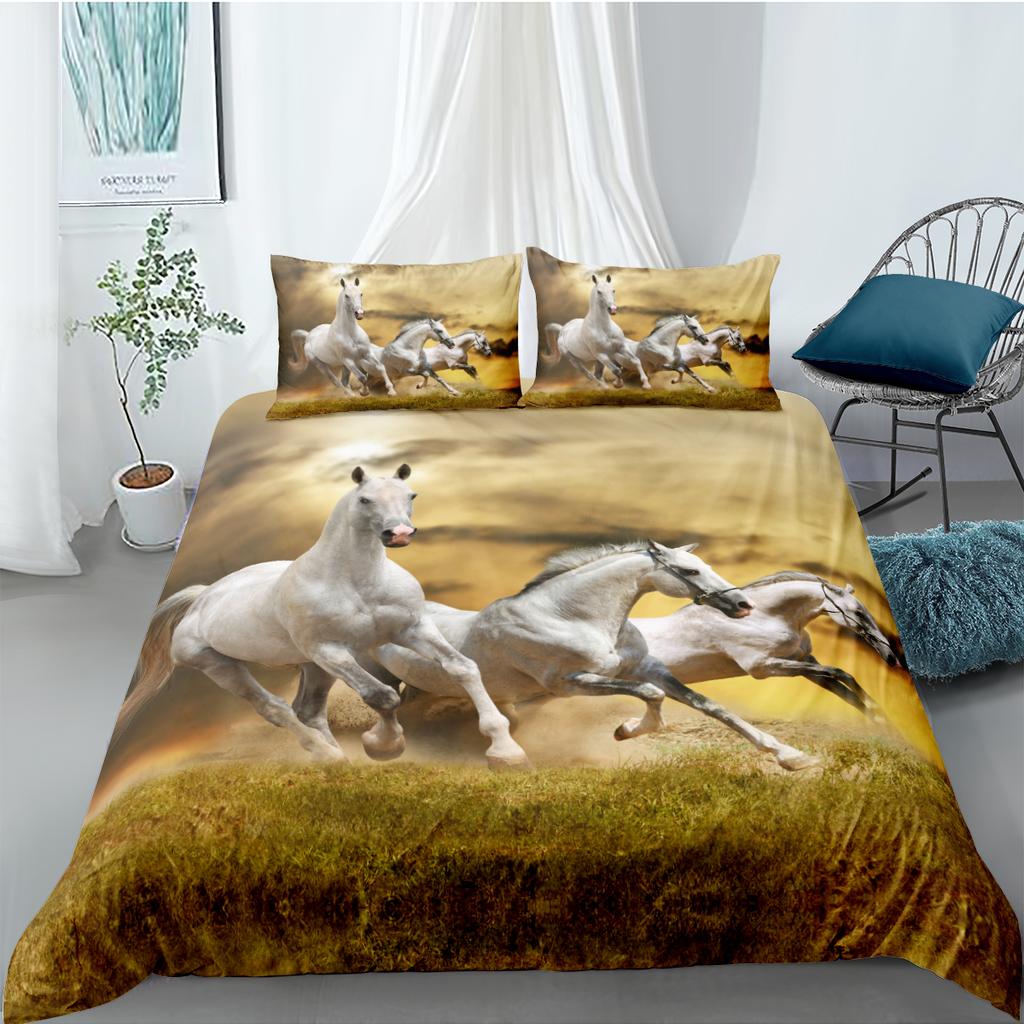 Comfortable White Horse Pattern Duvet Cover Set With Duvet Cover And Pillowcases King Queen Twin Sizes For All Ages