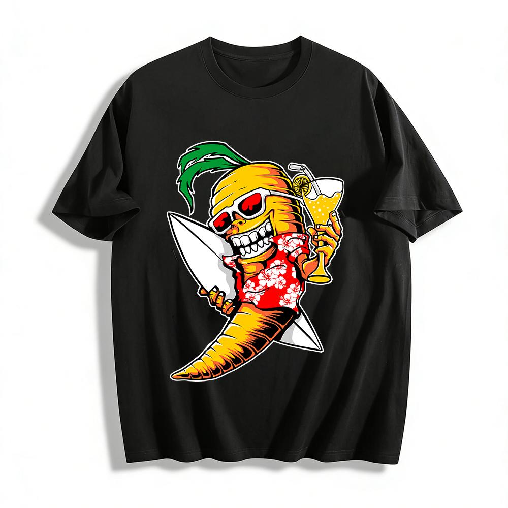 

Skull Carrot Print Vacation Style Casual Short Sleeve T-Shirt Pure cotton T-shirt XXS