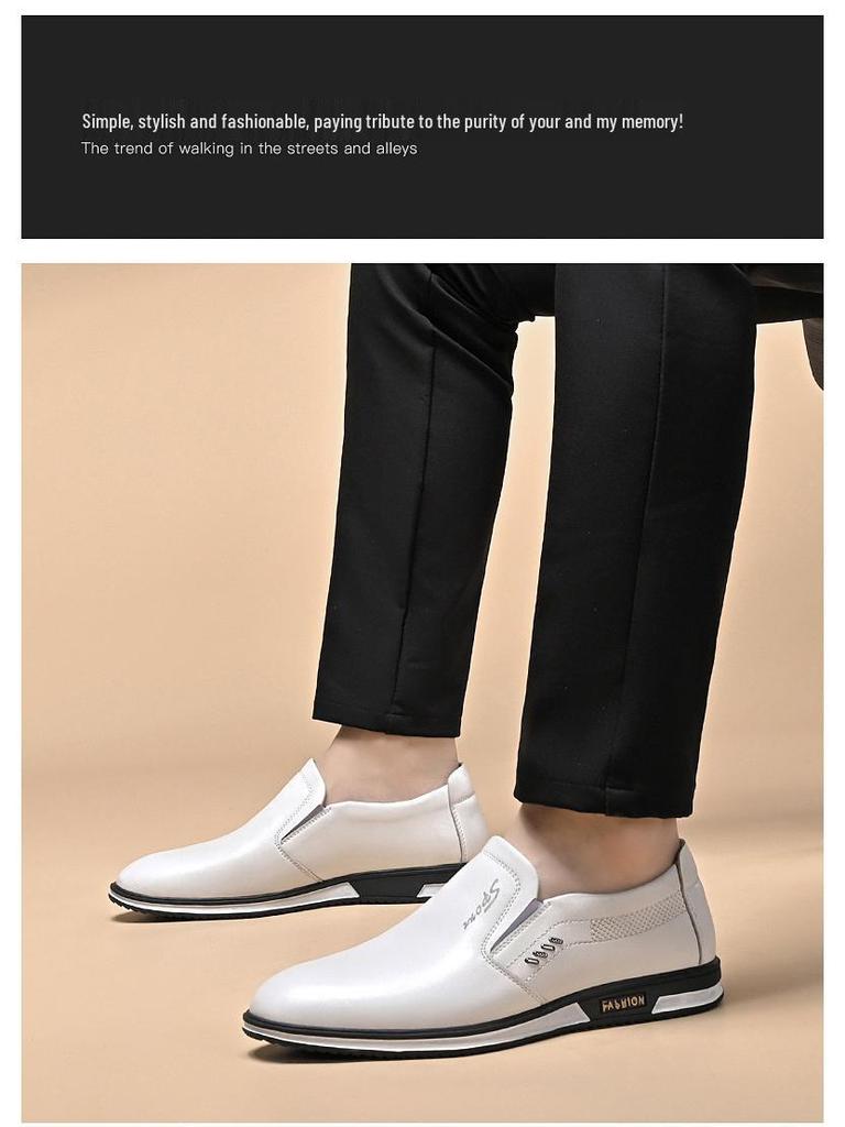 Summer 2025 Men's Lightweight Slip-On Leather Shoes - Soft-Sole, Hollow-Out Casual Low-Tops