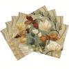 4/6 stuks Elegante Bloemige Tafelmatten - Rechthoekig Linnen, Wasbaar in de Machine, Herfstblad & Wit Bloemenontwerp, Perfect voor Thanksgiving, Familie