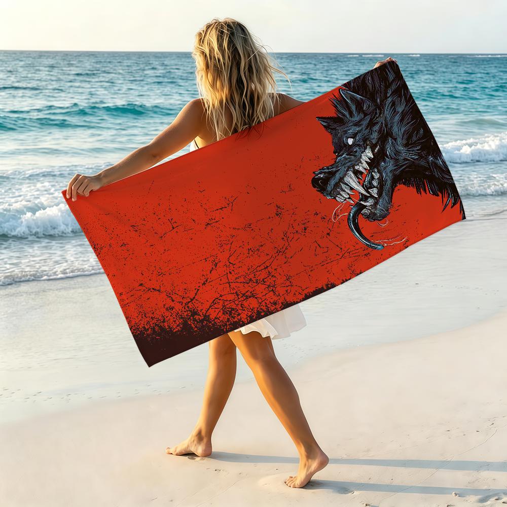 Art Wolf Towel Soft Lightweight Anti-Sand Large Beach Towel Quick-Drying Bath Sports Family