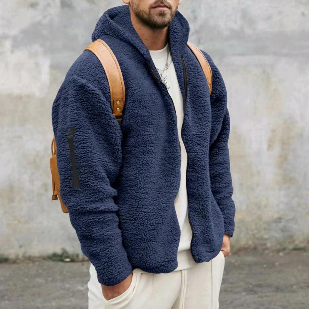 Herren Herbst- und Winter-Wende-Fleece-Warme Jacke Lockere Kapuzen-Freizeitjacke