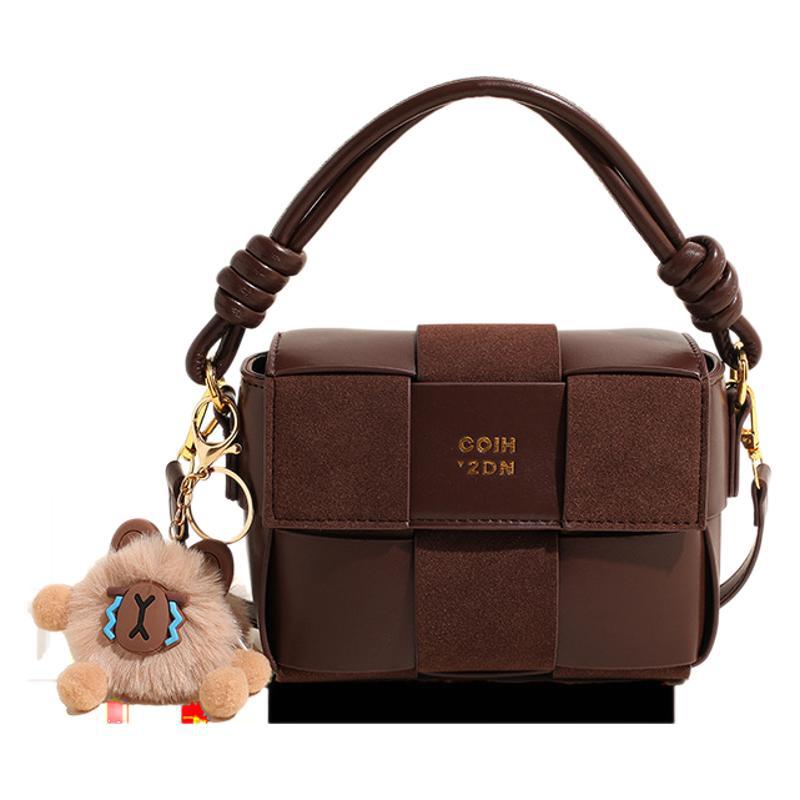 Niche Design Woven Bag Women 2025 New Korean Version Fashion Retro Splicing Ins Internet Celebrity Shoulder Small Square Bag