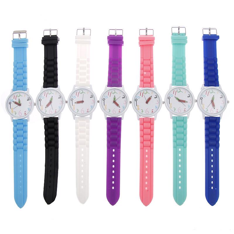 Korean Style Cute Student Quartz Watch with Colorful Numbers and Silicone Strap
