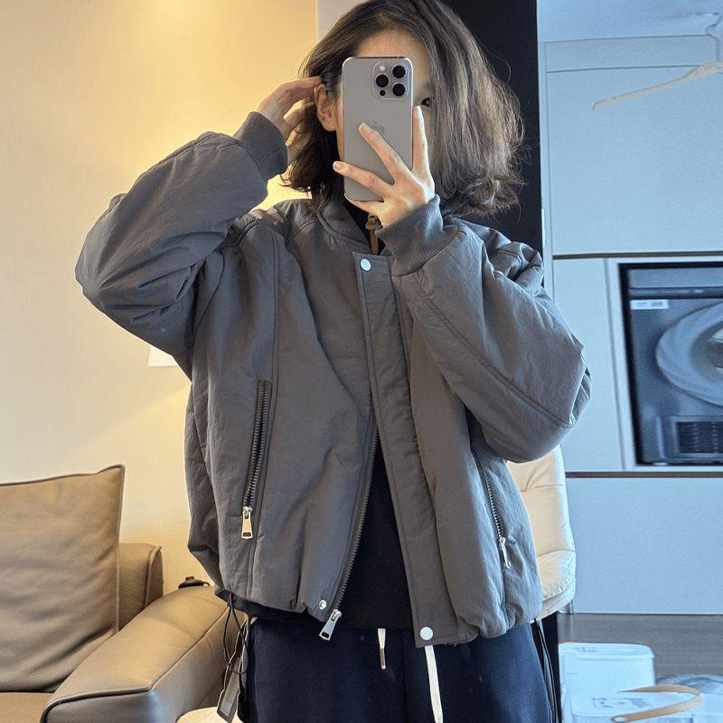 Women's Retro-Style Slimming Winter Jacket with Warm Stand Collar and Drawstring