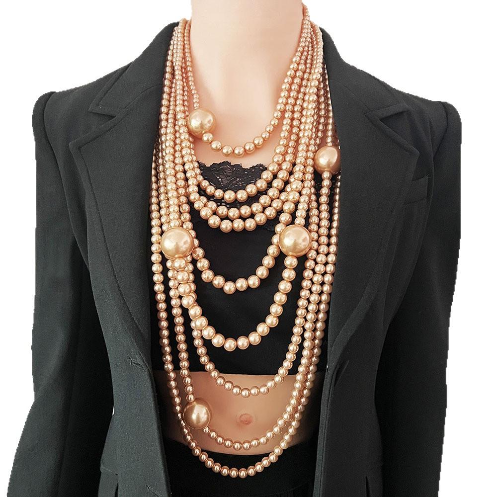Europäische und amerikanische explosive Mode High-End-Perlenkette Temperament übertriebene lange Pulloverkette Körperkettenset