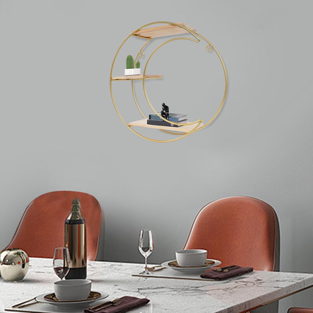 Goldfarbenes Mondförmiges Wandregal, 3-stöckiges Asymmetrisches Schweberegal, Modernes Böhmisches Ausstellungsregal für Badezimmer-Küchen-Dekor