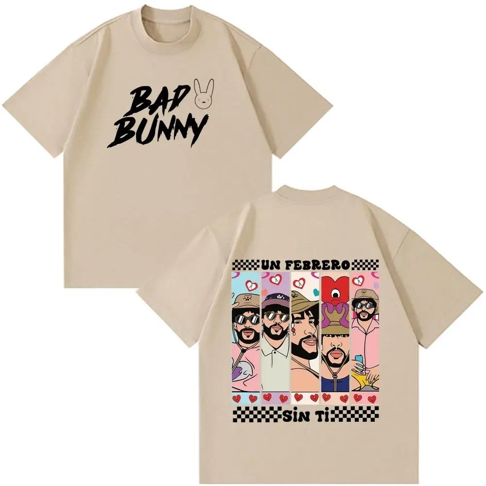 Bad Bunny Fashion Print Unisex Casual Short Sleeve Loose Fit Pure Cotton Hip Hop Plus Size TShirt Women And Unisex Fashion TShirt