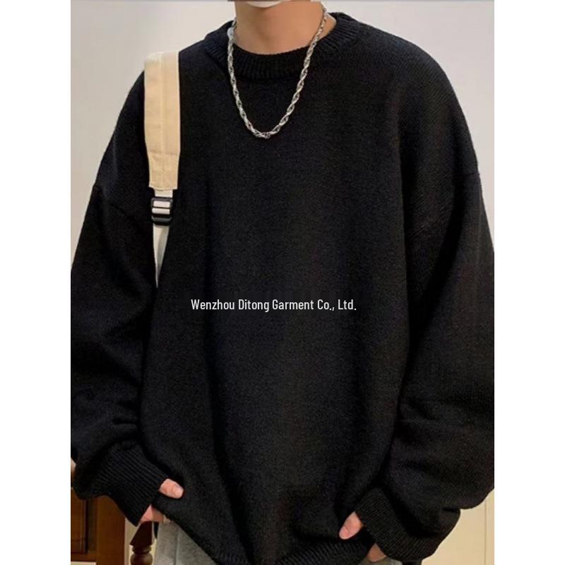 Men's Autumn Round Neck Sweater: Trendy, Handsome, Versatile Solid Color Hong Kong Style Casual Loose Top