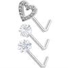 3PC Stainless Steel Flower Nose Piercing Stud Set L Shape Pink Nose Ring Studs Pack Indian Nose Jewelry Bulk Piercing Nariz Lote