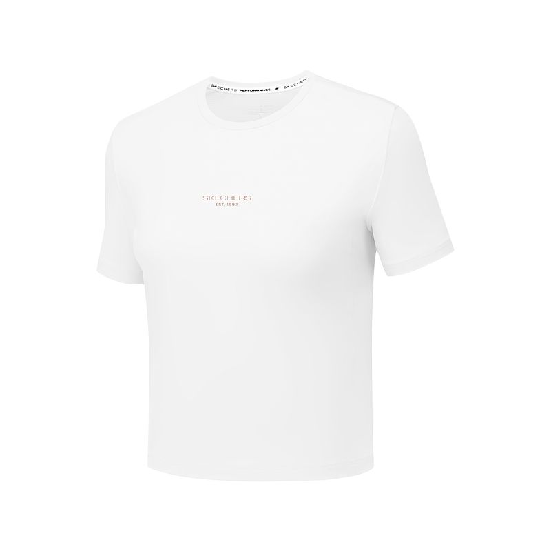 Skechers Godri Ss25 Letter Slim Fit Breathable Moisture Wicking Quick Dry Knitted Short Sleeve T-Shirt Women Tops Bright-White P225W184-0019 XL