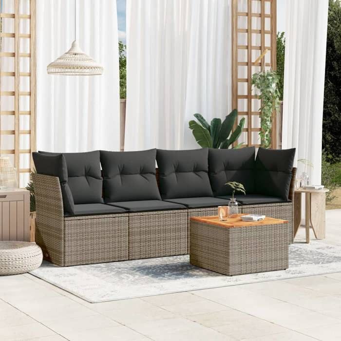 VidaXL Salon de Jardin avec Coussins 5 pcs, Canapés de Terrasse, Ensemble de Meubles de Patio, Mobilier d'Extérieur, Gris 3255808