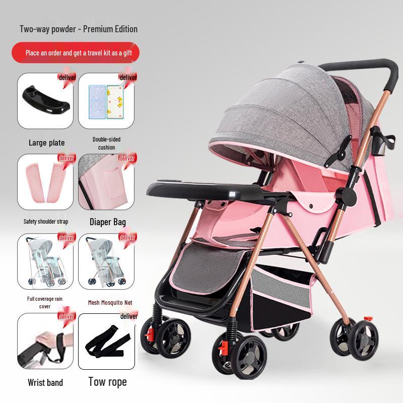 Lightweight Foldable Stroller: Sit or Lie Position, Four-Wheel Design, One-Key Fold for Kids and Babies.