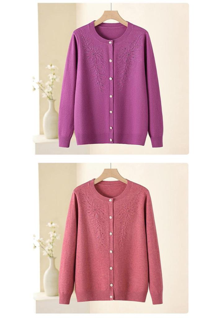 Elegant Mom-Style Knit Top: Chic Spring & Autumn Fashion for Middle-Aged Women