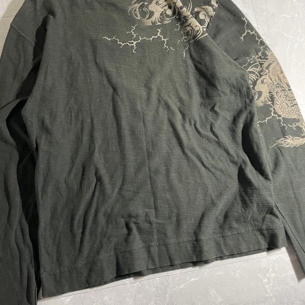 Used archive Karaku-Tamashii Gold Rising Dragon Embroidery Japanese Pattern Long Sleeve Shirt L Size