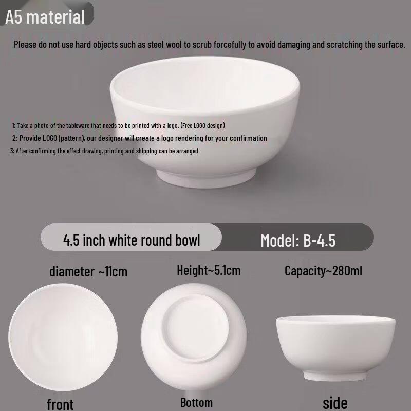 A5 Melamine White High-Temperature Commercial Rice & Soup Bowls