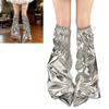 Women Punk PU Leather Leg Warmer Harajuku Grunge Leg Socks Metallic Silver Wide Baggy Boot Covers Gaiters Streetwear