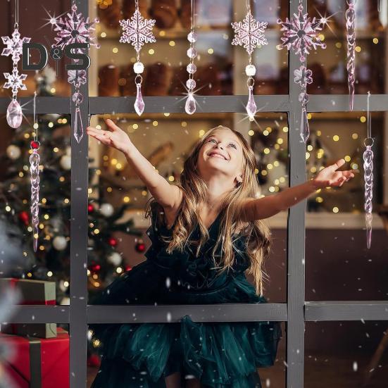 18Pcs Christmas Snowflake Ornaments Hanging Acrylic Crystal Snowflakes Icicle Drop Decorations for Christmas Tree Winter Party Decor
