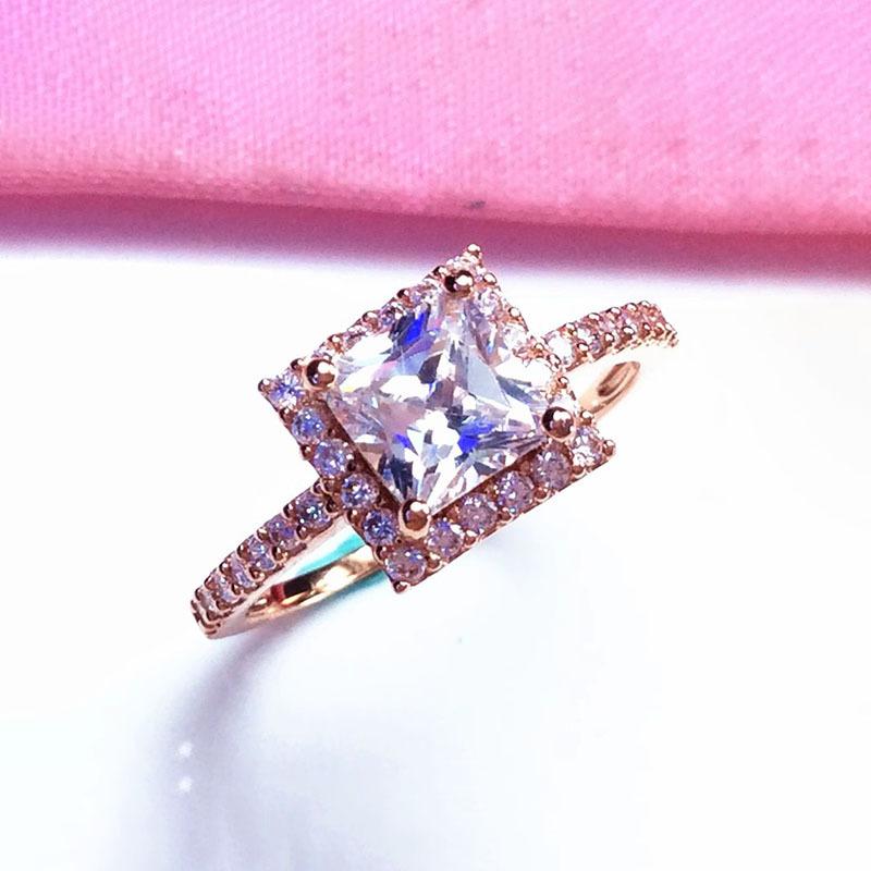 Russian Purple Gold Princess Square Women S Square Ring Rose Gold Plated Simple Moissanite Ring Women open adjustable