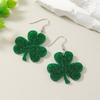 European Four-Leaf Clover Green Glitter Earrings - Women's St. Patrick's Day Accessory