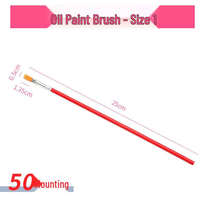 Red Handle Nylon Hair Flat Brush for Oil & Watercolor Painting