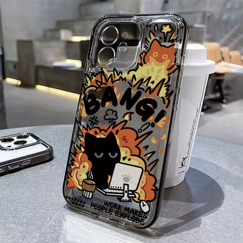 Creative Label Black Cat Transparent Phone Case For iPhone 15 16 16E 14 13 12 11 Pro Max XR X XS 7 8 Plus Soft Silicone Cover