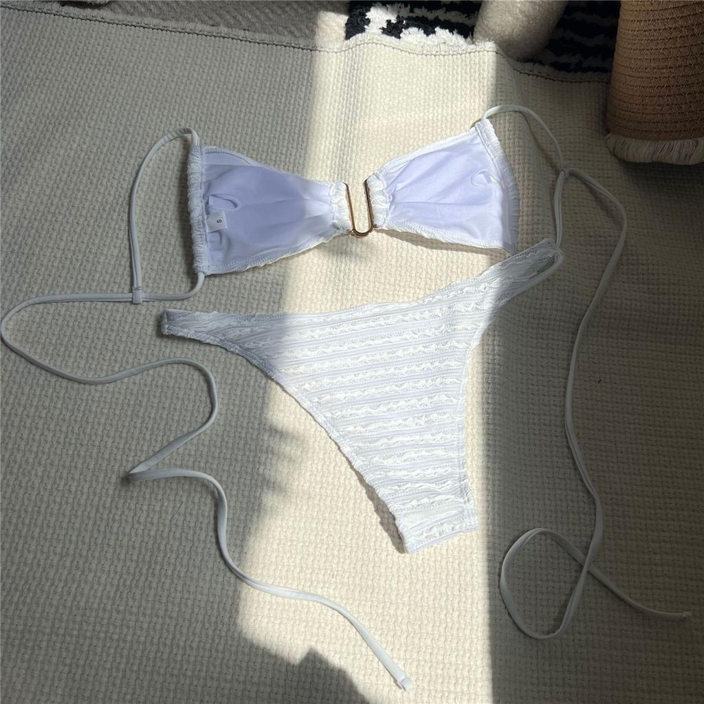 Bikiny s kulatým výstřihem, pomačkané, nařasené, dámské plavky, dvoudílná sada bikin, s vysokým vykrojením, plavky, plavky, plavky