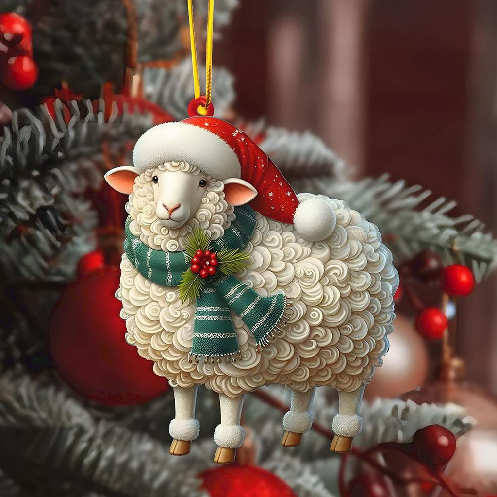 Santa Claus Acrylic 2D Flat Animal World Christmas Day Party Pendant Christmas Tree Decoration Christmas Car Pendants Gifts