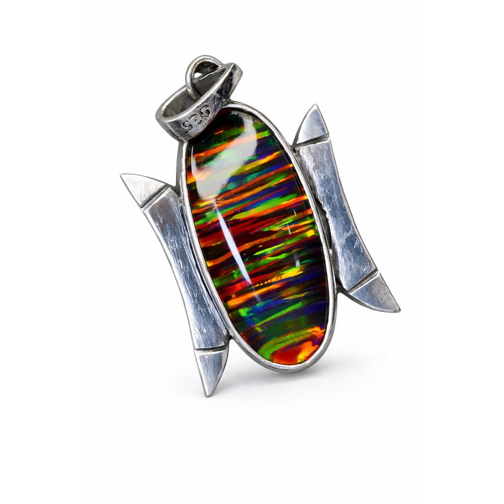 Natural Opal Pendant Brazilian 35 ct 925 Sterling Silver Oval Gems October Birthday Birthstone