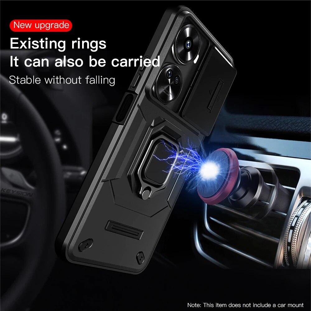 KEYSION Shockproof Case for Huawei nova 12 SE Slide Camera Lens Protection Ring Stand Phone Back Cover for Huawei Nova 12 SE