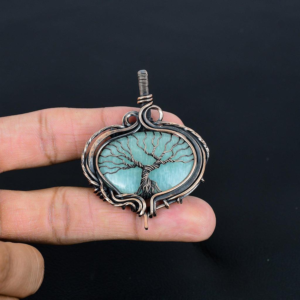Amazonite Pendant, 999 Copper Wire Wrapped Pendant Handmade Gemstone Jewelry, Gifts For Wife Brand New Pendant