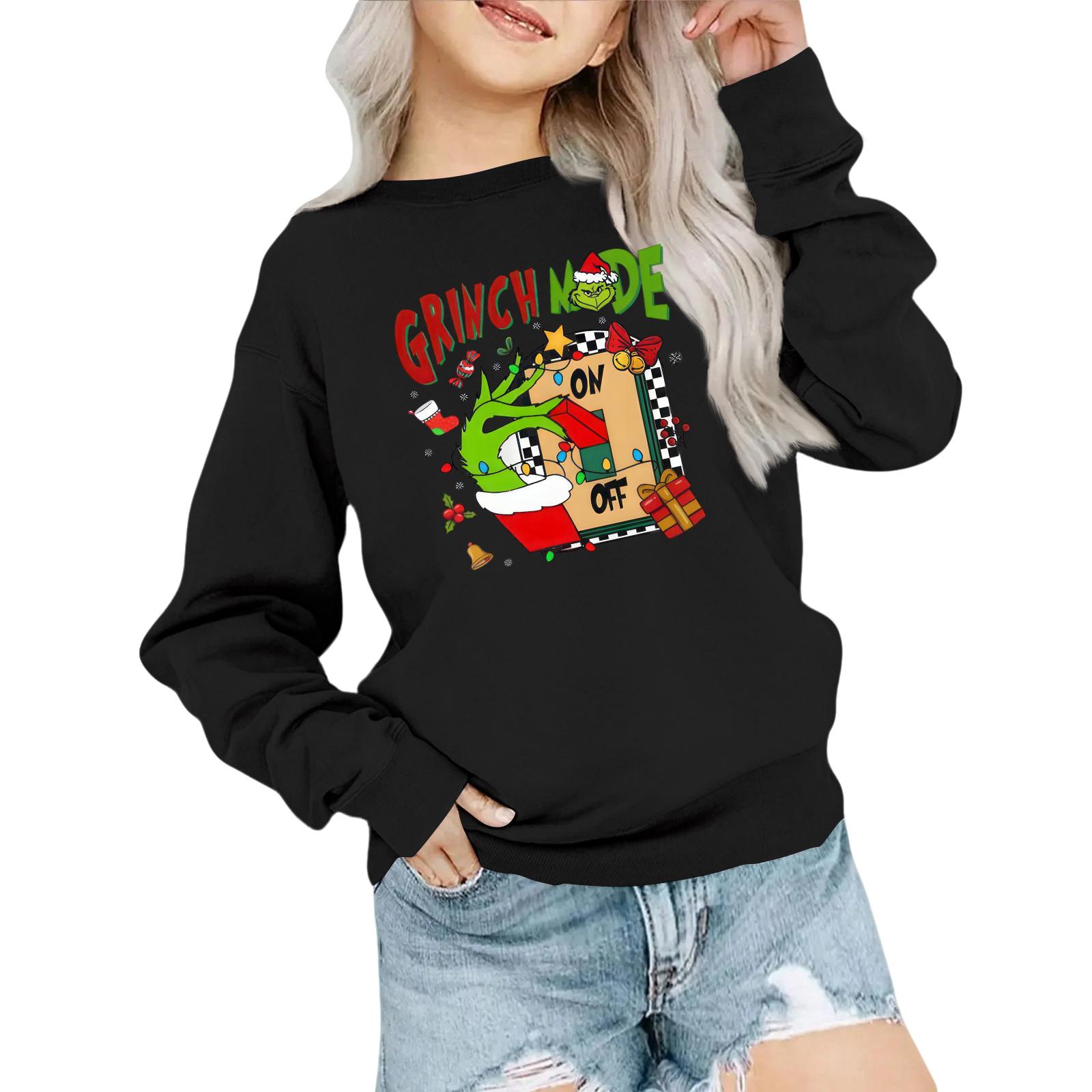 

Детская модная толстовка оверсайз с круглым вырезом, свободного кроя, с длинными рукавами, с повседневным рождественским принтом 110 чёрный