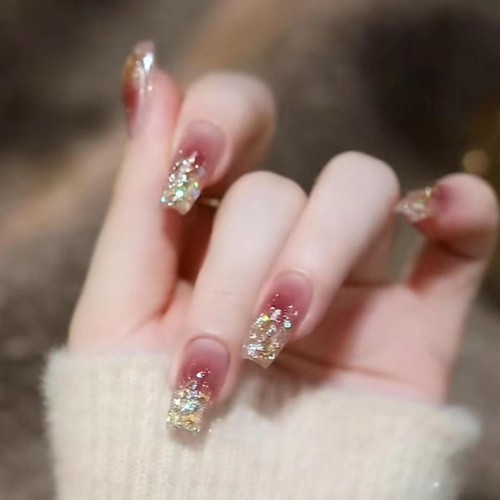 Simple French Gradient Detachable Press-On Nails: Short, Whitening False Nail Tips.